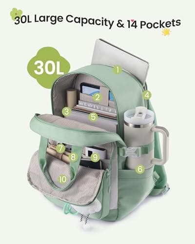 LOVEVOOK School Backpacks for Teen Girls Fits 15.6" Laptop, Lightweight Middle High School Bookbag with Large Bottle Holder for Kids, 30L Cute College Backpacks for Students Back to Schools,Pink - Thumbnail 4