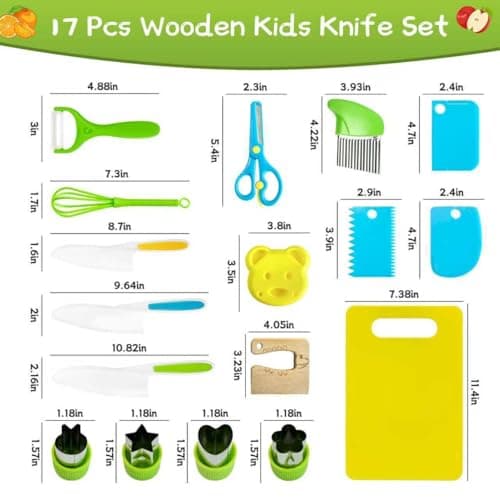 17 Pcs Kids Knife Set for Real Cooking Safe Kitchen Tools for Ages 4+ - Thumbnail 6