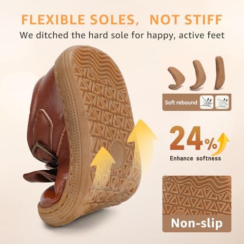 STQ Toddler Girls Dress Shoes Wide Toe Box Mary Jane Flats Ballet Wedding School Uniform Flower Ballerina Baby First Walking 6-12 12-18 Months Babies Casual with Zero Drop Brown Toddler Size 10 - Thumbnail 6