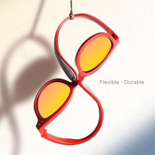 EYEBUDDY Kids Toddler Sunglasses Age 2-4/3-5 Boys Girls Polarized UV Protection Sun Glasses for Age 2-8 (Age 2-8/2-Pack, A7-Kids Sunglasses-Dazzling Red & Yellow) - Thumbnail 4