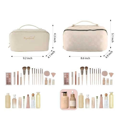 AGUA AGANKKUA FROANNTUUTIK Travel Makeup Bag,Large Capacity Cosmetic Bags for Women,Waterproof Portable Pouch Open Flat Toiletry Bag Pattern Makeup Bag - Thumbnail 2
