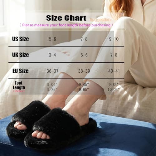 PXPUIQ House Slippers for Women - Fuzzy Slippers with Memory Foam Insole, Arch Support, Faux Fur Lining, Open Toe Design, Lightweight, Non-Slip Sole, Machine Washable, Slip-On Style - Thumbnail 6