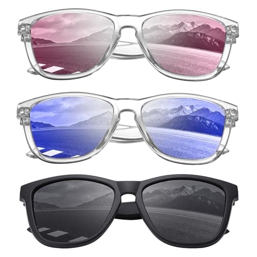 KesaPlan Classic Polarized Sunglasses Womens Mens, Trendy Retro Womens Sunglasses Men Driving Sun Glasses UV Protection（Matte Black + Pink Mirrored + Purple Mirrored） - Image 1