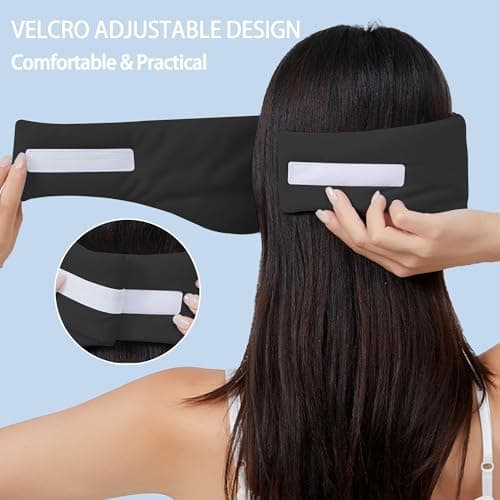 Vettres Reversible Warm & Cool Sleep Mask Wrap-Around Blackout Eye Masks for Side Sleepers Adjustable Unisex Eye Cover for Travel Office & Rest Black - Thumbnail 4