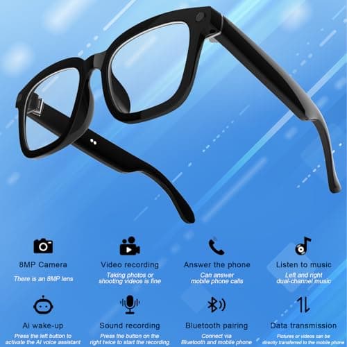 SZXWL Ai Smart Glasses with Camera, 8MP Anti-Shake Camera Glasses, Voice Assistant, Supports Photo/Video/Audio Recording, with AI Assistant/AI Translation/Bluetooth Calling (Anti-Blue Light Glasses) - Thumbnail 2