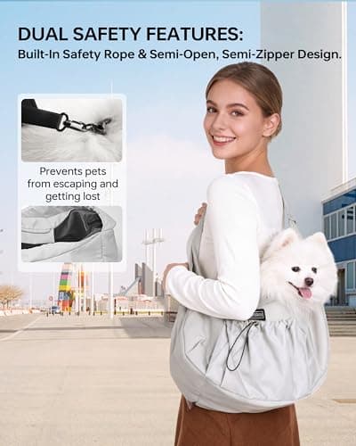 Puppy Sling Carrier for Small Dog-Widened and Thickened Shoulder Strap with Storage Pocket, Adjustable Hands-Free Small Dog Carrier Sling for Outdoor,Cat&Dog Sling Carrier 7-15 lbs.(Light Grey) - Thumbnail 2