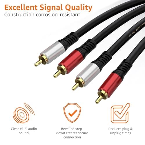 ITIFANLY 2RCA Male to Male Audio Cable, 2RCA Cable with 24K Gold Plated Connectors for TV, Amplifier, Home Theater, Gaming Console 6ft (1.8M) - Thumbnail 2