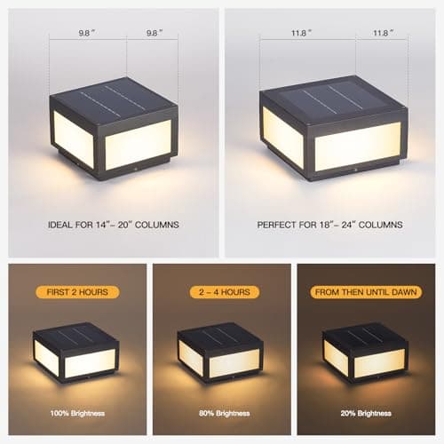 MVBT Large Solar Post Lights Outdoor, Square Solar Pillar Lights 12x12, Solar Power Column Light Waterproof, Modern Post Lamps Outdoor, Dusk to Dawn Lantern Column Lamp for Driveway Entrance Pillars - Thumbnail 3