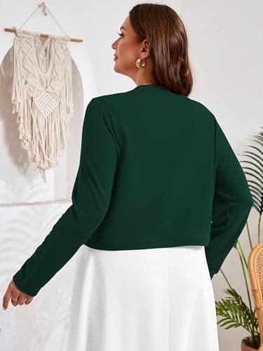 AusLook Plus Size Women Shrugs Long Sleeve Deep Forest 5X Open Front Cardigan Knit Lightweight Coat Cropped Bolero Tops Shawls and Wraps Dressy Sweater - Thumbnail 6