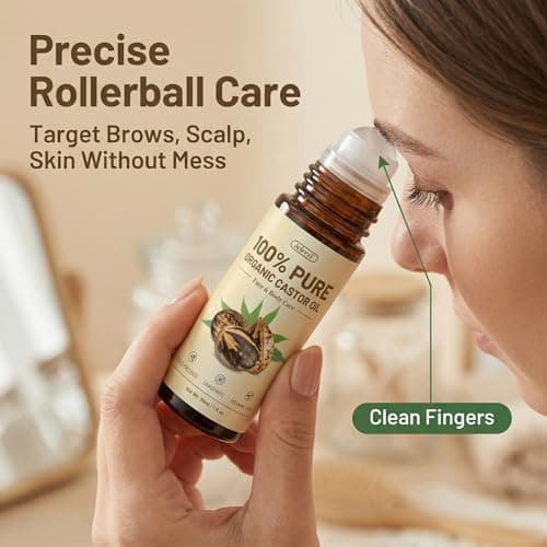 Jeirrzi Organic Castor Oil Roll-On | 100% Pure for Skin, Face, Brows| Hexane-Free,Cold Pressed Glass Bottle Mess-Free Dual Applicator (One for Face, One for Body) Travel Size 2 x 1fl oz - Thumbnail 4