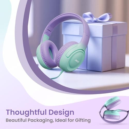 acer Kids Headphones - 85/94dB Volume Limiter, Foldable Wired Over Ear Headphones for Travel, 3.5mm Jack, Toddler Headphones for School, Travel, iPad, Tablet, Purple Green, HK03 - Thumbnail 6