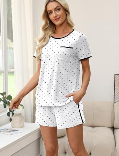 WIHOLL Polka Dot Pajamas for Women Set Shorts Tops and Pants Summer Pj Two Piece Cute Comfy Lounge Sets Pijamas De Mujer Nightgowns 2 Piece Loungewear Sleep Wear 2026 S - Thumbnail 4
