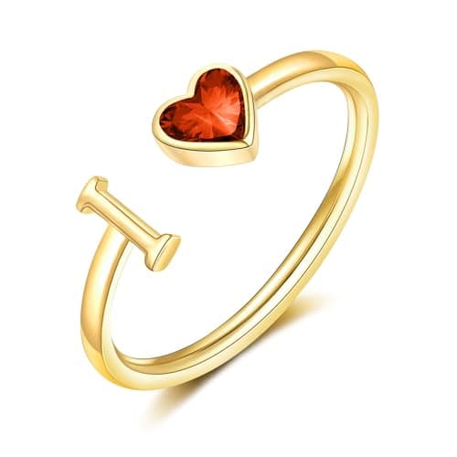 Easter Basket Stuffers-Initial Rings for Women Teen 14K Gold Plated Birthstone Rings Stackable Dainty Letter Rings Christmas Birthday Birthstone Jewelry Gifts for Mother Daughter,Adjustable Size - Image 1