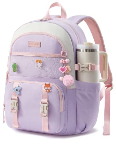 LOVEVOOK Cute School Backpack for Girls Ages 8-14, Lightweight Bookbag with Cartoon Charms & Pins, Back to School Backpack for Elementary & Middle School, Fits 17.3 Inch Laptop and 40oz Tumbler - Image 1