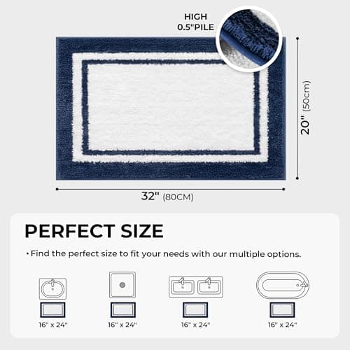GRANNY SAYS Microfiber Bathroom Rugs Non Slip Washable, Water Absorbent Bathrooms Mats for Tub, Soft Bath Mats for Bathroom Floor & Shower, Bath Rug, 20" x 32", Navy Blue Bath Rugs - Thumbnail 2