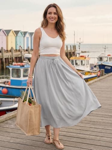 HiMONE Women's Satin Maxi Skirts High Waisted A Line Long Skirts Elegant Office Skirts Beach 2026 Gray XL - Thumbnail 5