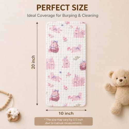 Baby Burp Cloths 5 Pack, 100% Cotton Muslin Burp Cloths, Baby Essentials, 6 Layer Gauze Burp Rags, Soft Absorbent Breathable Newborn Burping Cloths, Multi-Use for Spit Up, Drool & Feeding, 10" x 20" - Thumbnail 5