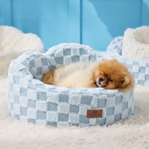 Joydeco Cloud Dog Bed for Small Dogs & Cats, Washable Pet Bed with Orthopedic Foam and Removable Checkered Plush Pad, Non-Slip Bottom for Indoor Puppies and Kittens, 22x20 Inch, Light Blue