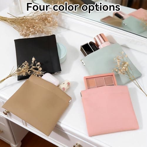 AUCCNT 4 PCS Small Makeup Bag for Purse, Mini Portable Cosmetic Pouch for Women, Coin Purse Lipstick Cosmetic Accessories Organizer, Travel Storage Pouch, Black, Pink, Light green, Apricot - Thumbnail 3