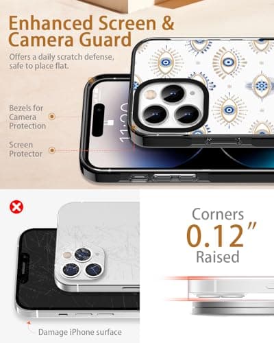 Sholbrak [3 in 1 Designed for iPhone 14 Pro Case Cute Evil Eye Pattern Protective Phone Case Cover 6.1" Screen Protector + Camera Lens Protector【2X Military Grade Drop Tested / 6.6ft Drop Protection】 - Thumbnail 4