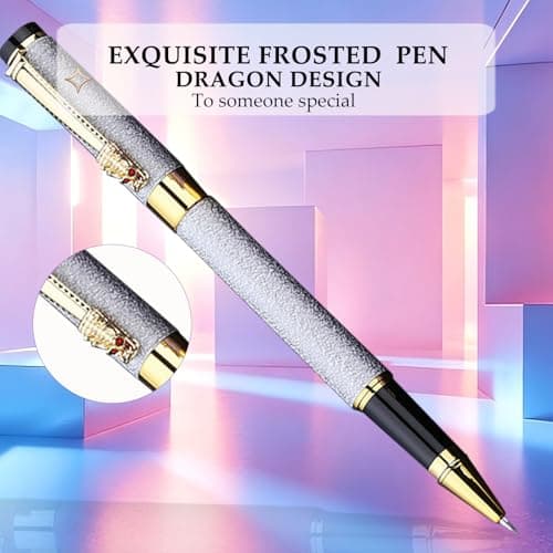 ZJEOSO Luxury Rollerball Pen | Fancy Writing Pen with Black Lacquer & Real Gold Plating | Executive Office Pen, Premium Gift Set for Men & Women | Nice Pens for Writing & Professional Use (White) - Thumbnail 6
