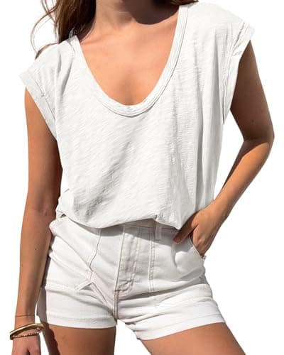 BTFBM Womens Tops Going Out Casual Loose Fit Summer Basic Tees 2026 V Neck T Shirts Trendy Blouse(White,Medium) - Image 1