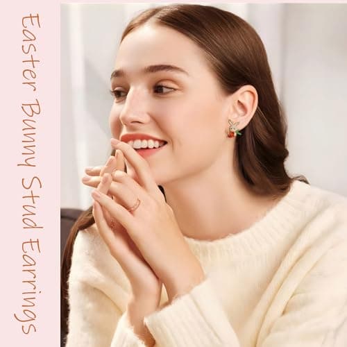CUFELMU Easter Bunny Earrings for Women Crystal Rabbit Carrot Stud Earrings Animal Bunny Earrings for Holiday Party Gifts - Thumbnail 4