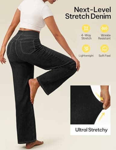 AVAMO Stretchy Jeans Wide Leg Jeans for Women Trendy Pull On High Waist Tummy Control Sweatpant Jean Denim Pants with Pockets Black - Thumbnail 6