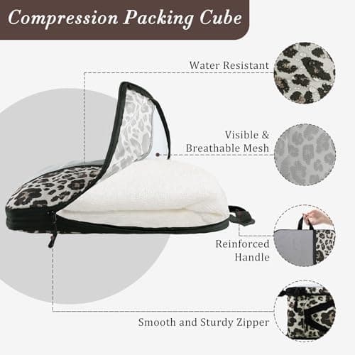 U+U 10 Set Compression Packing Cubes - Ultralight Leopard Travel Organizers with Laundry Bag, Space-Saving Suitcase Organizer, Expandable Packing Cubes for Travel and Family Vacation (Leopard) - Thumbnail 3