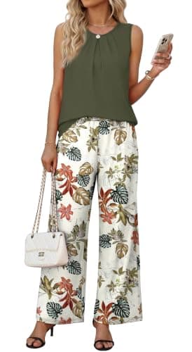 WIHOLL 2 Piece Sets for Women Vacation Summer Outfits Beach Vacation Clothes Lounge Sets Casual Fashion Airport Travel Matching Set Clothing Wide Leg Pants Set 2026 Pajamas L - Image 1