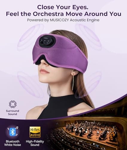 MUSICOZY 3D Bluetooth Sleep Mask with Headphones and Timer, Wireless Sleep Headphones for Side Sleepers, Eye Mask with Bluetooth Headphone, Unique Gifts for Men Women, Purple - Thumbnail 5