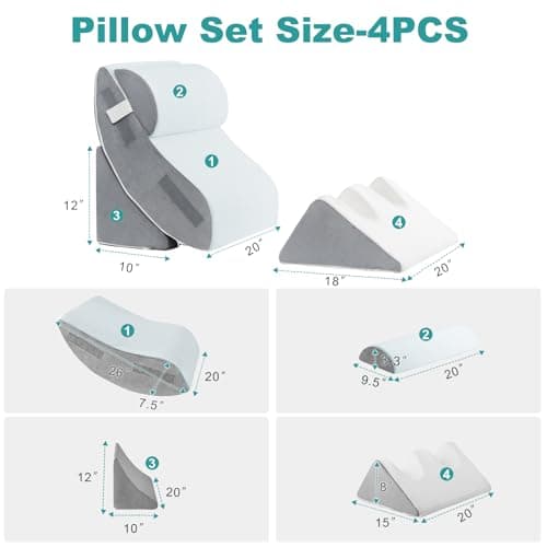 Hansleep Bed Wedge Pillow Set for After Surgery 4PCS, Post Surgery Pillow for Sleep Apnea and Acid Reflux Relief, Adjustable Reading Pillows Back Support with Memory Foam, White, 20" - Thumbnail 2