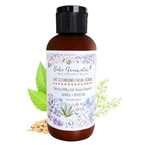 Exfoliating Face Scrub for Dry & Sensitive Skin – Gentle Oatmeal Facial Exfoliator & Cleanser, Soothing Milky Oat Polish, Hydrating Physical Scrub – Boho Aromatic