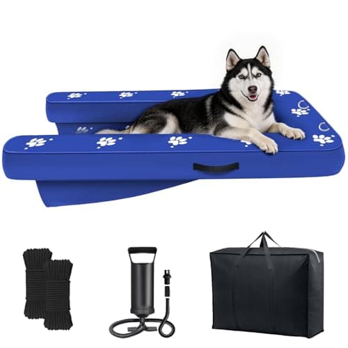 Inflatable Dock Platform, Dog Boat Ramp Floating Non-Slip Oxford and PVC with Lagre Water Ramp for Dogs Pool, Dock, Lake with Traction Rope, Manual Air Pump (4.6ft x 3ft x 6in) L04 - Image 1