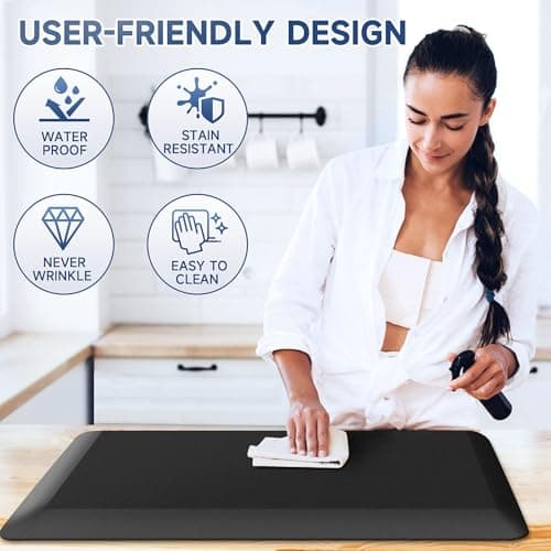 4/5 Inch Thick Kitchen Mats for Floor, StepRite Kitchen Rug for Standing Desk, Non-Slip, Thicker, Stain Resistant, Water Resistant, Comfort Anti Fatigue Floor Mat for Home, Kitchen, Office - Black - Thumbnail 5