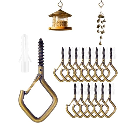 Ticway 12 PCS Q-Hanger Hooks for String Lights, Ceiling Hangers for Plants & Wind Chimes, Christmas Decorations Outdoor Hooks Bronze - Image 1