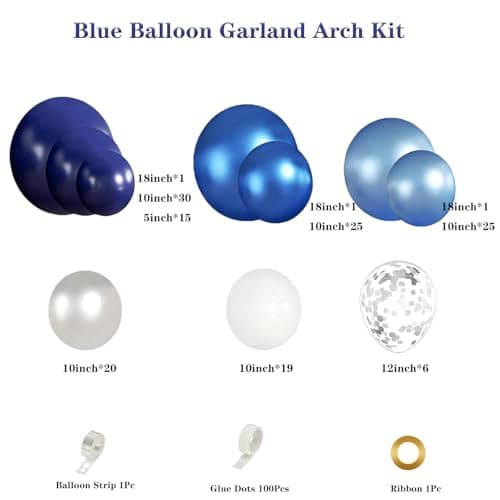 Blue White Silver Balloon Garland Arch Kit, 143 Pieces Navy Light Metallic Blue Silver White Confetti Balloons for Birthday Party Wedding Bridal Shower Graduation Decorations - Thumbnail 2