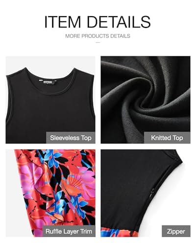 BTFBM Women Casual Sleeveless Summer Dresses 2025 Spring Crewneck Patchwork Boho Floral Ruffle Cocktail Party Midi Dress(Big Floral Multicolor, Medium) - Thumbnail 6