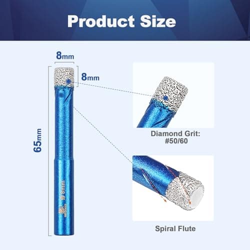 Dry Diamond Drill Bit Set,BRSCHNITT 10pcs/Pack 5/16 Inch (8mm) Diamond Hole Saw with Round Shank for Porcelain Tile Ceramic Stone Granite Marble,Dry Drilling Diamond Drill Bit Kit - Thumbnail 2