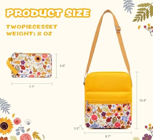 WOOMADA 2pcs Canvas Bag Crossbody Purses Cross Body Bag Messenger Bag CrossBody Purse Set(Yellow Daisy) - Thumbnail 3