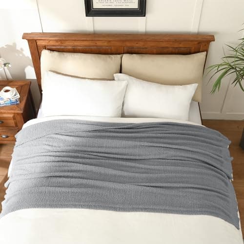 JOOJA Knit Throw Blanket Super Soft Warm Blanket for Couch Lightweight Fluffy Blanket for Bed Sofa 60x80 Inches Grey