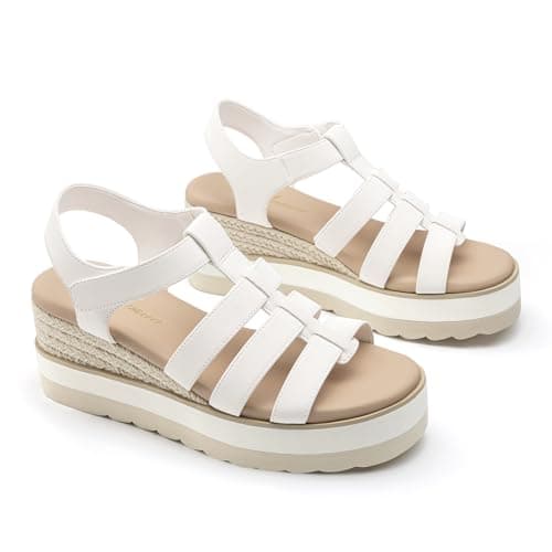 Athlefit Espadrille Low Wedge Sandals for Women Comfortable Casual Open Toe Platform Sandals for Summer Beach Vacation White, Size 9.5, SAPS2612W - Thumbnail 6