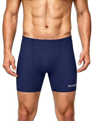 RIKUAOU Swim Jammers for Men, Athletic Competitive Team Racing Trunks, Quick Dry Compression Fit Workout Swimsuit UPF 50+ Navy Blue - Image 1