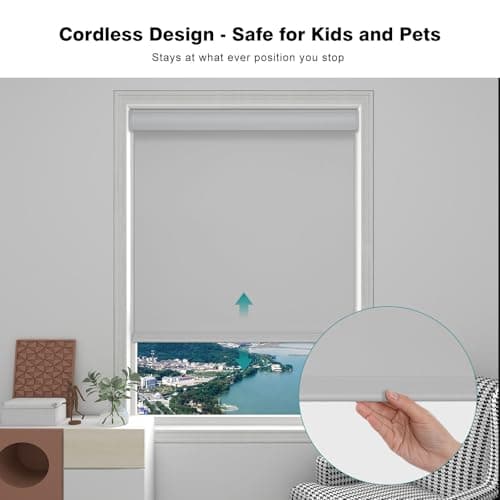 Changshade Cordless Roller Shades Blackout Blinds for Windows Room Darkening Rolled Up Shades with Spring System, UV Protection Window Shades Door Blinds for Home and Office（29.5" W x 72" H,Grey） - Thumbnail 4