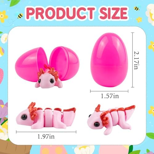 Easter Basket Stuffers - Easter Basket Essentials - 24 Pack Prefilled Easter Eggs Filled with 3D Printed Axolotl Toys - Mini Animal Fidget Figures Easter Gifts for Toddlers Boys Girls - Thumbnail 3