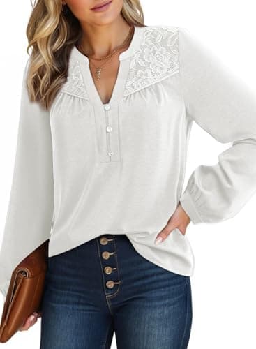 Dokotoo Womens Long Sleeve Tops Dressy Casual Spring Clothes Business Work Blouses White Button Down Shirts V Neck Blouses for Women XXL - Image 1