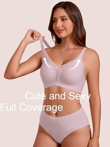 COCOMARTS Jelly Bras for Women No Underwire Push Up Deep V Mesh Comfort T Shirt Bralette Wireless Seamless Everyday Bra Pink XX-Large - Thumbnail 2
