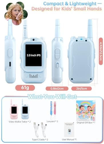 HD Video Walkie Talkies for Kids, Gift for 6 Year Old Girl, Camera & Clear Fun Voice Effects & 1000ft Range, Boys&Girls Toys Age 6-8, Kids Walkie Talkies for Family Games Indoor & Outdoor Play - Thumbnail 6
