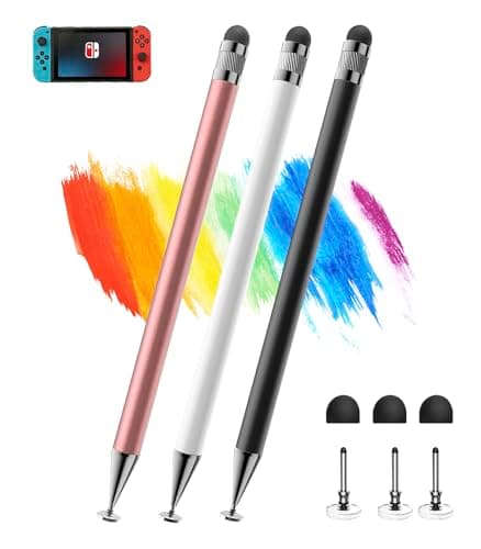 Stylus(3pcs), 2-in-1 Stylus Pen for Touch Screen, High Precision & Sensitivity Pen for iPad Pencil, Compatible with Nintendo Switch 2/iPhone/Android/Samsung, All Touch Screens (Black White Pink)