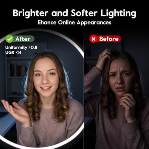 8 inch Desk Ring Light with Stand, Adjustable Zoom Lighting for Computer, Circle Light for Video Conference, Zoom Calls, Virtual Meeting, Video Recording, Streaming, Podcast - Thumbnail 4